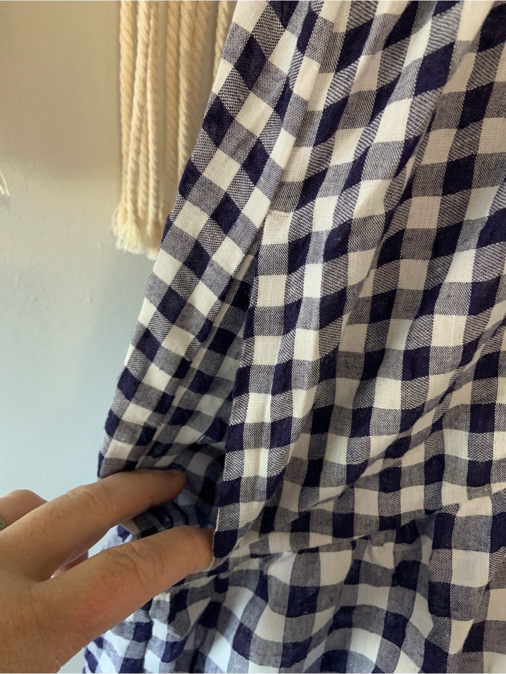 ANTHROPOLOGIE Gingham V Neck Swing Dress Blue White Size Medium - Picture 7 of 13